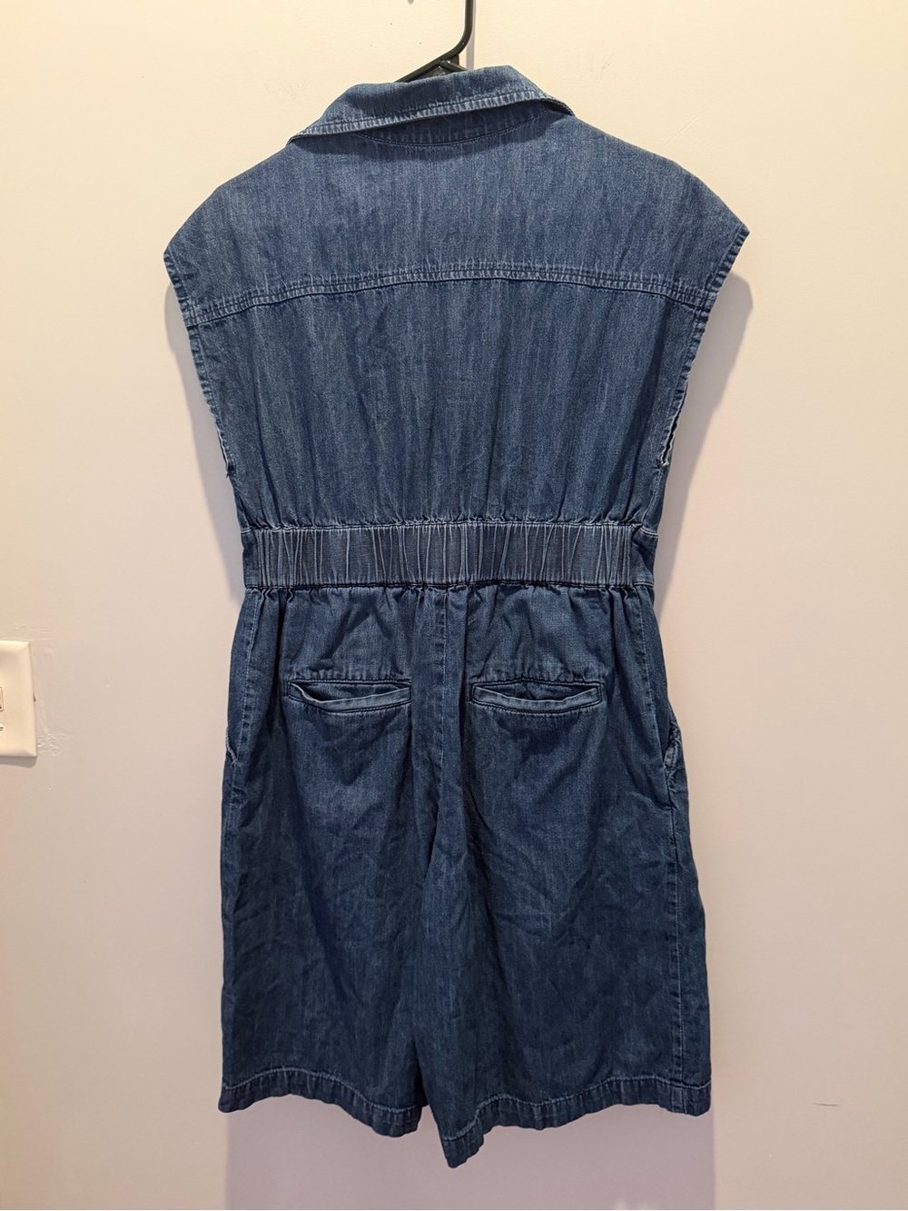 Zapelle Custom 100% Cotton Retro Sleeveless Denim Zip Romper in Dark Blue - Picture 5 of 7
